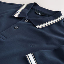 Load image into Gallery viewer, Navy Blue Short Sleeve Tipped Polo Shirt
