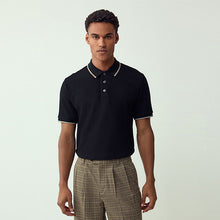 Load image into Gallery viewer, Black Short Sleeve Tipped Polo Shirt
