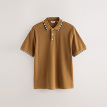 Load image into Gallery viewer, Tan Brown Short Sleeve Tipped Polo Shirt
