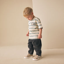 Load image into Gallery viewer, Blue/Ecru Train Short Sleeve Stripe T-Shirt (6mths-6yrs)
