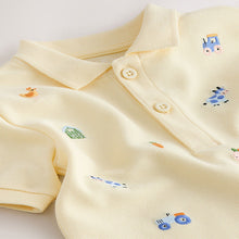 Load image into Gallery viewer, Yellow Farm All-Over-Embroidered Short Sleeve Polo Shirt (3mths-6yrs)
