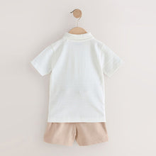 Load image into Gallery viewer, White Short Sleeve Textured Polo Shirt and Shorts Set (3mths-6yrs)
