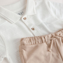 Load image into Gallery viewer, White Short Sleeve Textured Polo Shirt and Shorts Set (3mths-6yrs)
