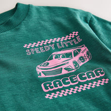 Load image into Gallery viewer, Green/Pink Race Car Short Sleeve Back Print T-Shirt (3mths-6yrs)
