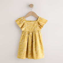 Load image into Gallery viewer, Ochre Yellow Embroidered Angel Sleeve Dress (3mths-6yrs)
