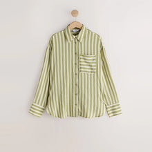 Load image into Gallery viewer, Green/White Jacquard Stripe Oversized Long Sleeve Shirt

