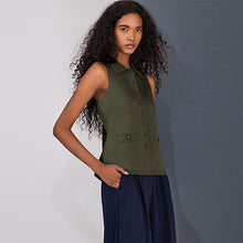 Load image into Gallery viewer, Khaki Green Smart Button Up Knitted Waistcoat
