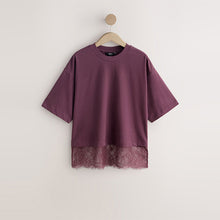 Load image into Gallery viewer, Burgundy Red Short Sleeve Lace Hem T-Shirt

