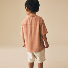 Load image into Gallery viewer, Rust Brown Short Sleeves Linen Blend Revere Collar Shirt (3mths-6yrs)
