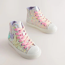 Load image into Gallery viewer, Multi Pastel Glitter Butterfly High Top Trainers
