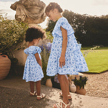 Load image into Gallery viewer, Blue Floral Angel Sleeve Dress (3-12yrs)
