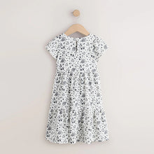 Load image into Gallery viewer, Monochrome Ditsy Angel Sleeve Crinkle Dress (3-12yrs)

