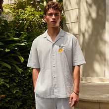 Load image into Gallery viewer, Sage Green Relaxed Fit Embroidered Revere Collar Short Sleeve Shirt
