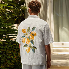 Load image into Gallery viewer, Sage Green Relaxed Fit Embroidered Revere Collar Short Sleeve Shirt
