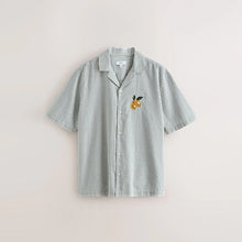 Load image into Gallery viewer, Sage Green Relaxed Fit Embroidered Revere Collar Short Sleeve Shirt
