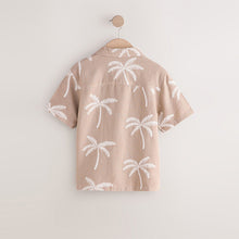 Load image into Gallery viewer, Taupe Brown Palm Embroidery Short Sleeve Revere Collar Shirt (4-12yrs)
