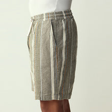 Load image into Gallery viewer, Khaki Green Linen Blend Elasticated Waist Stripe Shorts
