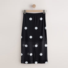 Load image into Gallery viewer, Black/White Polka Dot Mesh Midi Pencil Skirt
