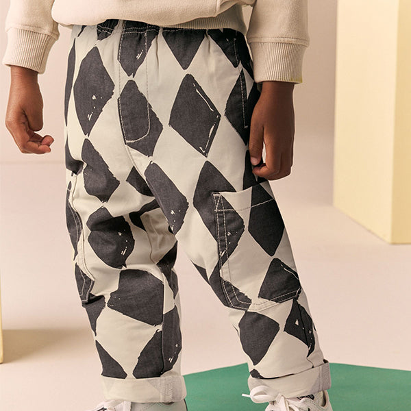 Black/Ecru Harlequin Side Pocket Pull On Trousers (3mths-6yrs)