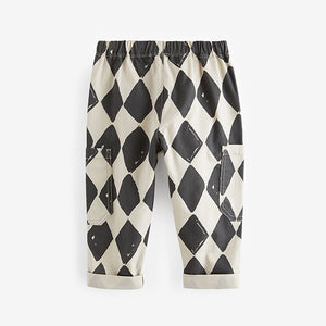 Black/Ecru Harlequin Side Pocket Pull On Trousers (3mths-6yrs)