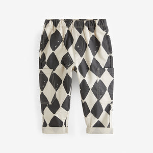 Black/Ecru Harlequin Side Pocket Pull On Trousers (3mths-6yrs)