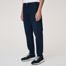 Load image into Gallery viewer, Blue Dark Ink Regular Tapered Fit Vintage Wash Denim Jeans
