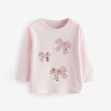 Load image into Gallery viewer, Pink 100% Cotton Long Sleeve Bow Sequin T-Shirt (9mths-6yrs)
