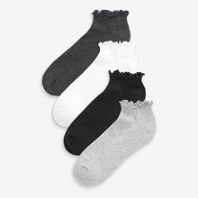 Load image into Gallery viewer, Monochrome Frill Top Cushion Sole Trainer Socks 4 Pack
