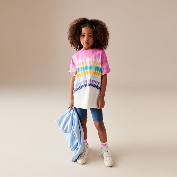 Multi Tie Dye 100% Cotton T-Shirt And Cycling Shorts Set (4-12yrs)
