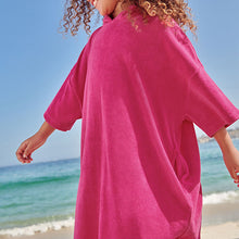 Load image into Gallery viewer, Bright Pink Oversized Hooded Towelling 100% Cotton Cover-Up

