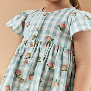 Blue Gingham Button Up 100% Cotton Dress (3mths-5-6yrs)