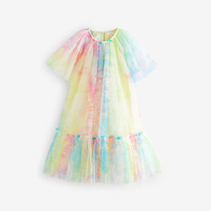 Rainbow Tie-Dye Mesh Party Dress