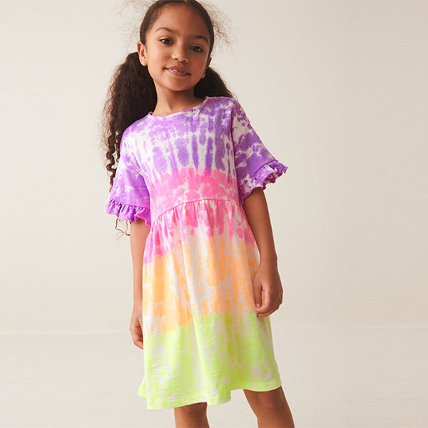 Multi Tie Dye Short Sleeve 100% Cotton Jersey Dress (3-10yrs)