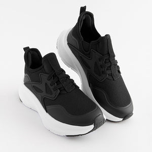 Black Elastic Lace Trainers