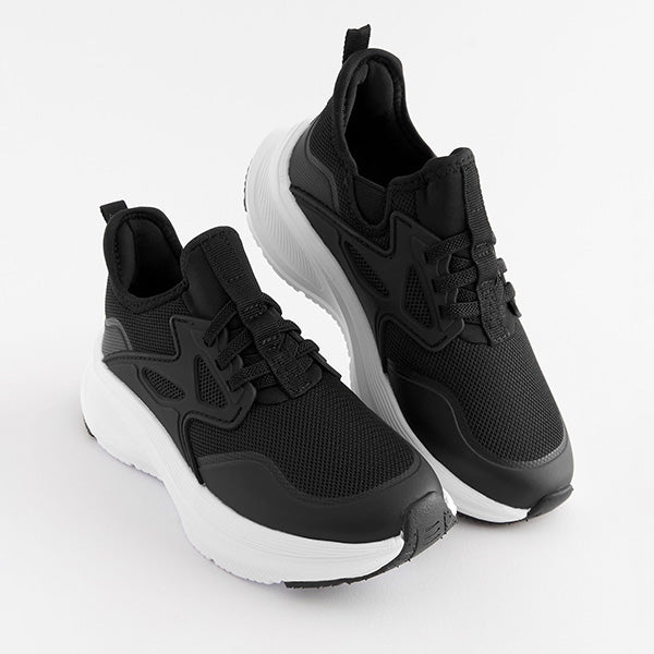 Black Elastic Lace Trainers