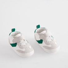 Load image into Gallery viewer, White/Green Touch Fastening Chevron Baby Trainers

