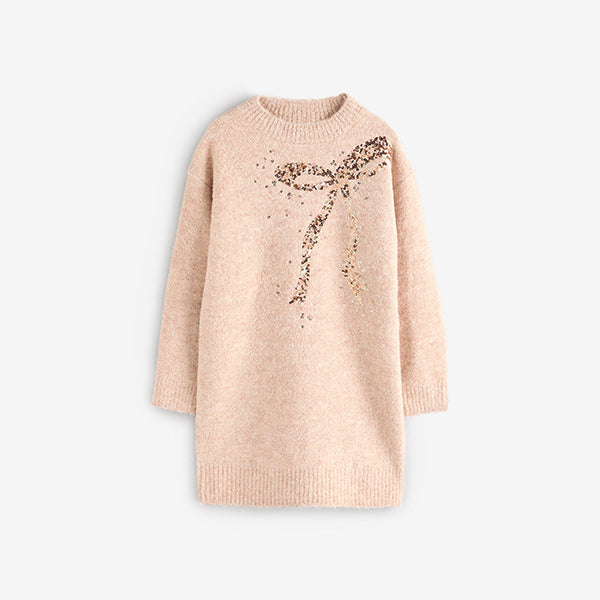 Ecru Bow Sequin Jumper Dress (3-12yrs)
