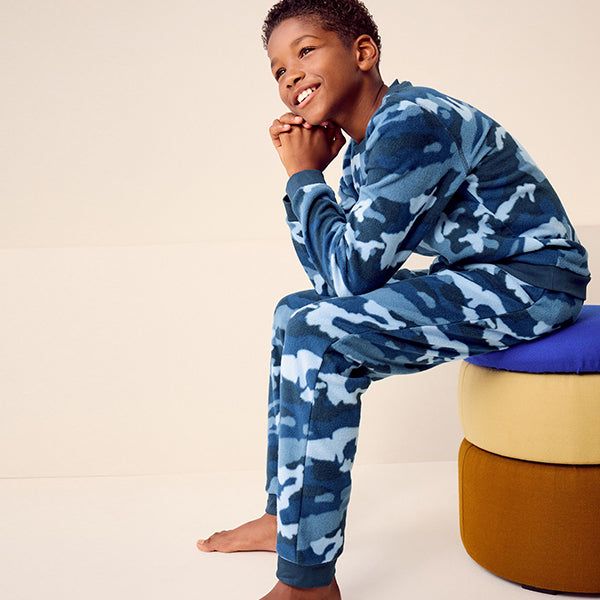 Navy Camouflage Single Soft Touch Fleece With Elastane (4-12yrs)