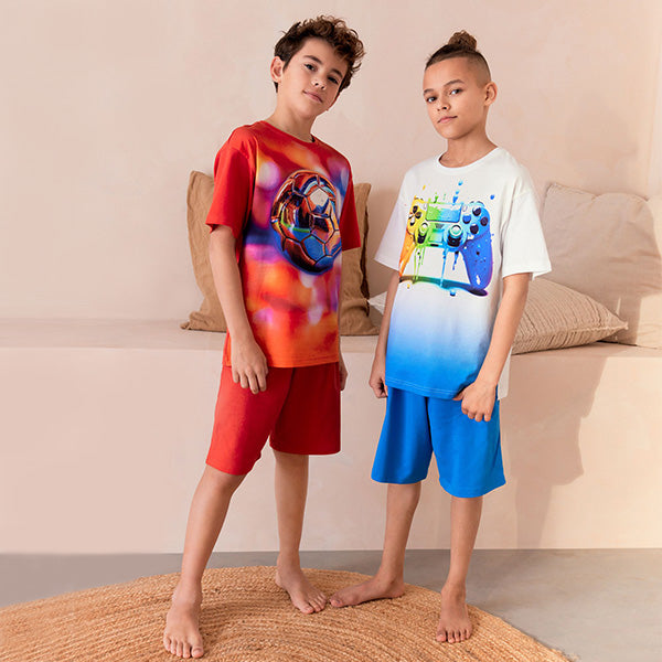 Red/White Gamer and Football Short Pyjamas 2 Pack