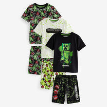 Load image into Gallery viewer, Green/Black Minecraft Short Pyjamas 3 Pack
