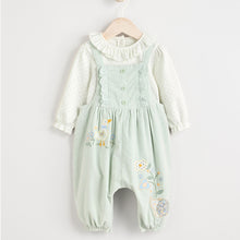 Load image into Gallery viewer, Sage Green Character Baby Corduroy 100% Cotton Dungarees and Long Sleeve Bodysuit Set (0mths-18mths)
