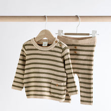 Load image into Gallery viewer, Green Stripe Baby Knitted Rib Top and Leggings Set (0mths-18mths)
