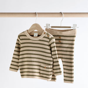 Green Stripe Baby Knitted Rib Top and Leggings Set (0mths-18mths)