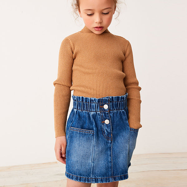 Mid Blue Denim 100% Cotton Paperbag Waist Skirt (3-12yrs)