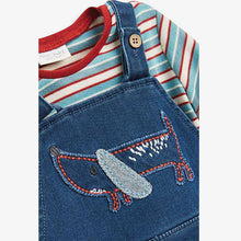 Load image into Gallery viewer, Blue Dog Stretch Denim Dungaree And Bodysuit Set (0mths-18yrs) - Allsport
