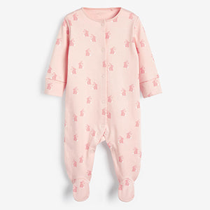 Pink Bunny 5 Piece Baby Sleepsuits, Bodysuits & Hat Set (0-6mths)