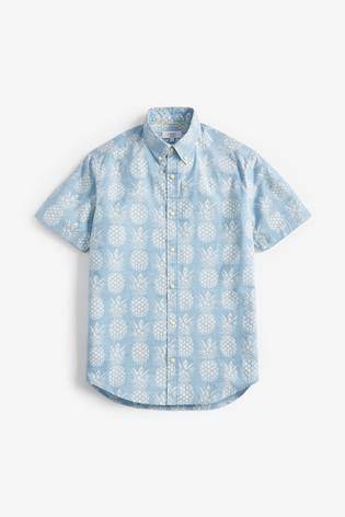 Blue Pineapple Print Short Sleeve Shirt - Allsport