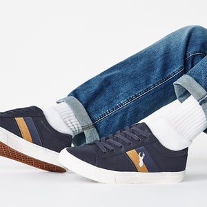 Navy Blue Stripe Stag Trainers