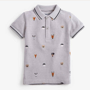 Grey Short Sleeve Pique Embroidered Animal Polo (3mths-5yrs) - Allsport