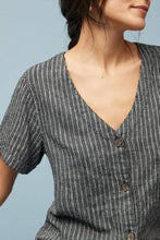 Load image into Gallery viewer, Black Stripe Linen Blend Button Through Top - Allsport
